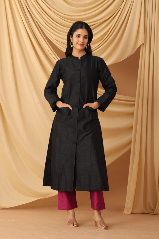 Sanchi Midnight Black Achkan with Berry Pants