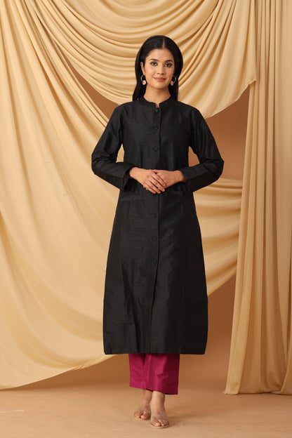 Sanchi Midnight Black Achkan with Berry Pants