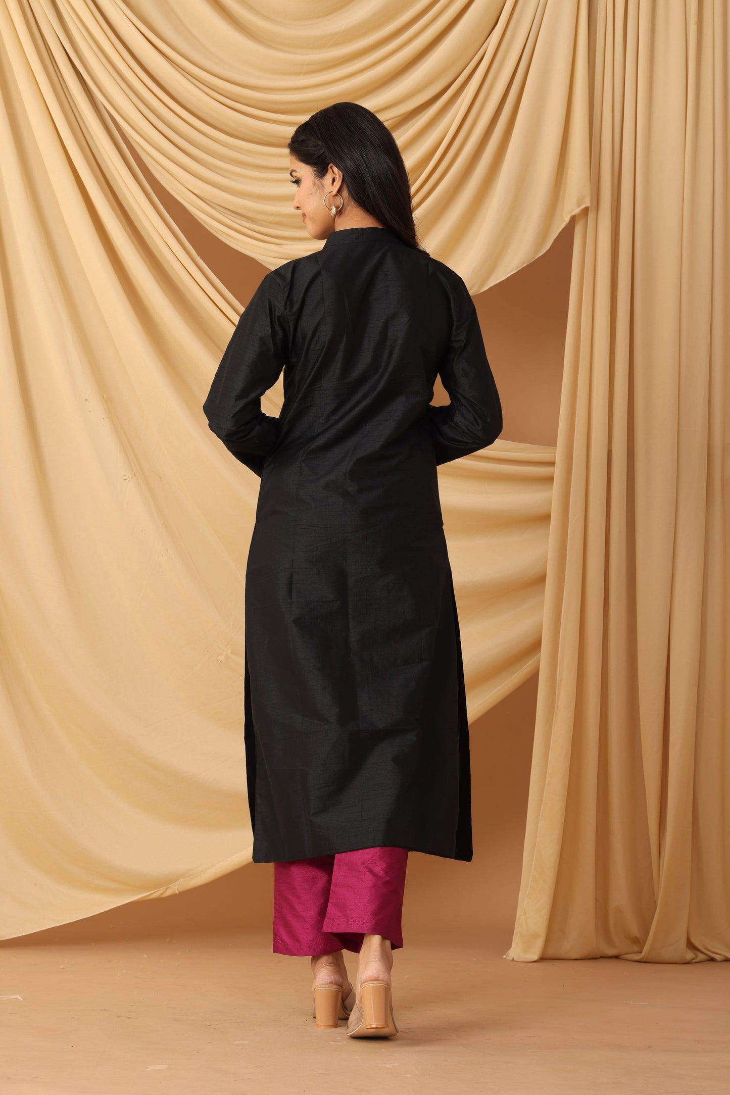 Sanchi Midnight Black Achkan with Berry Pants