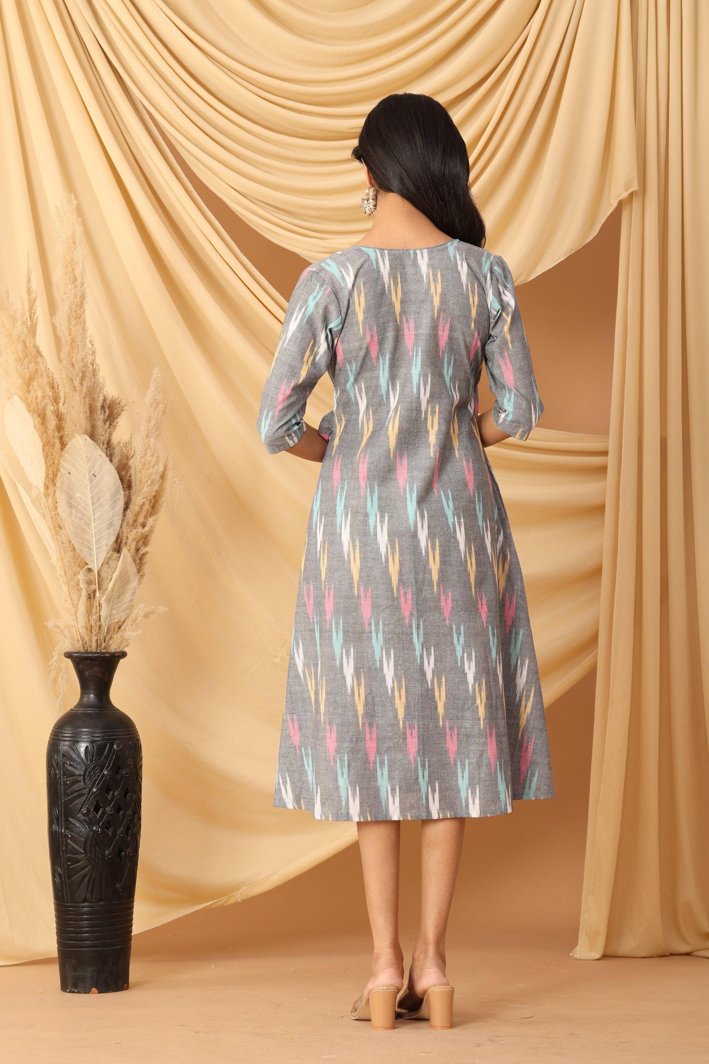 Sanchi Grey Ikkat Wrap Dress