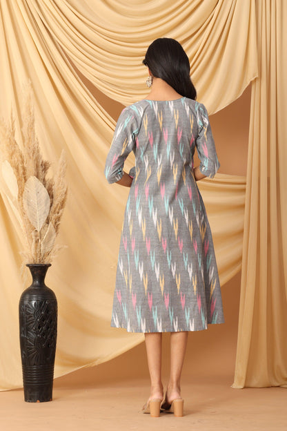 Sanchi Grey Ikkat Wrap Dress