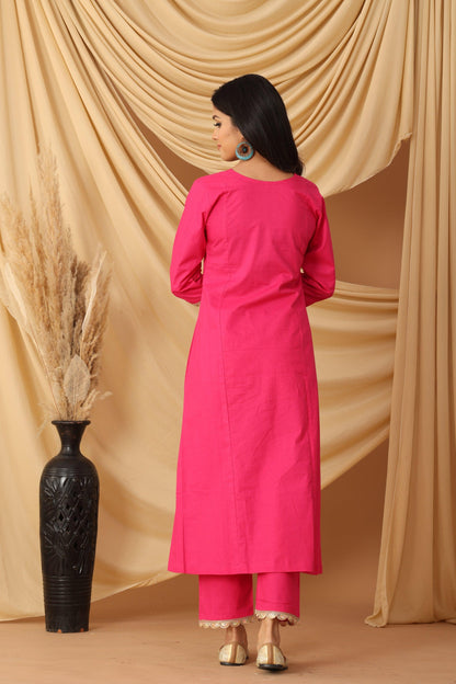 Pihu Fuschia Lace Kurta Set with Printed Dupatta