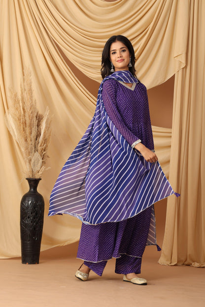 Pihu Violet Bandhani Print Anarkali Set