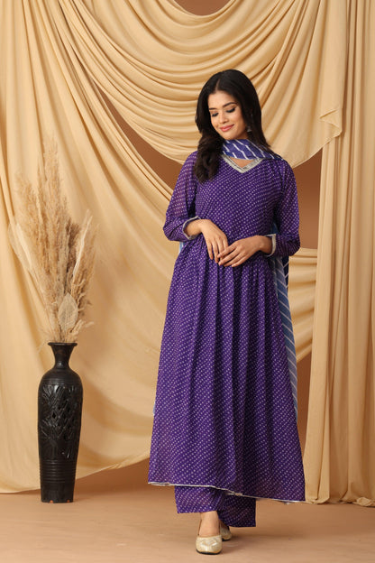 Pihu Violet Bandhani Print Anarkali Set