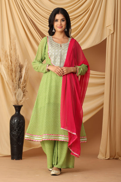 Pihu Zesty Lime Bandhani A-line Kurta Set