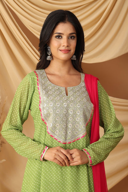 Pihu Zesty Lime Bandhani A-line Kurta Set