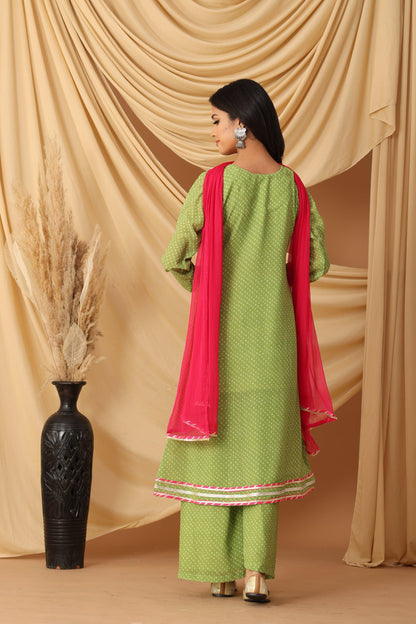 Pihu Zesty Lime Bandhani A-line Kurta Set