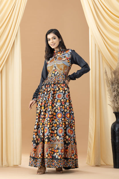 Aseel Multicolor Cotton Silk Kalamkari Dress