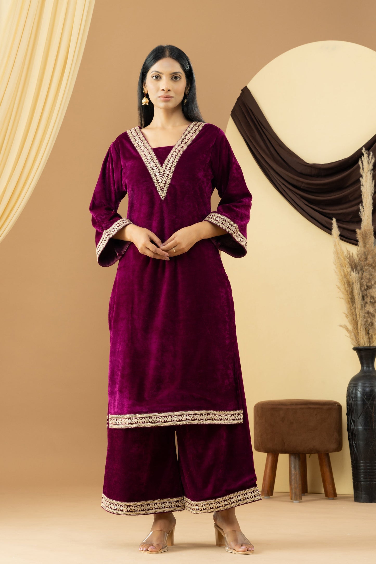 Harsingaar Garnet Wine Velvet Suit Set