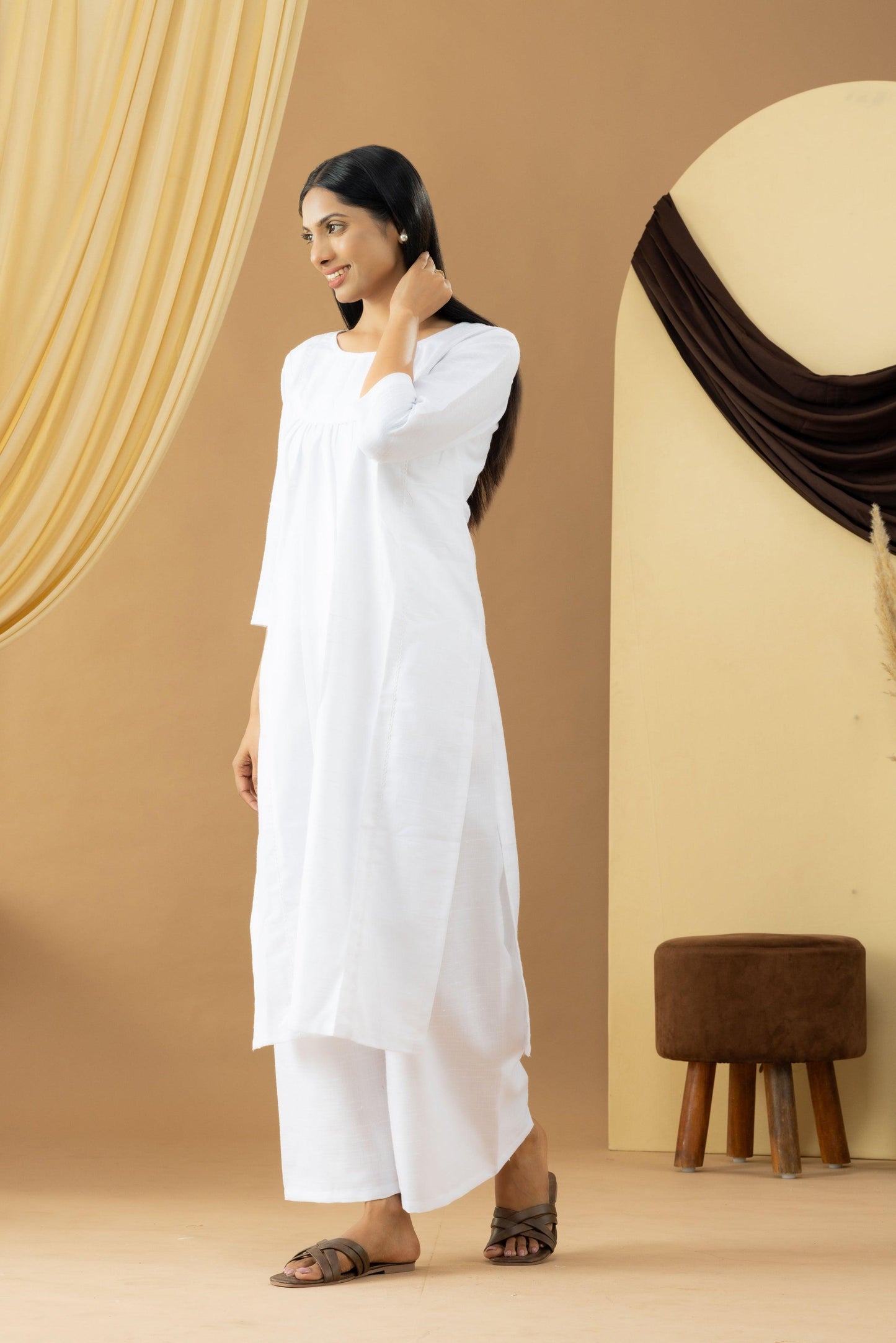 Harsingaar White Khadi Flared Kurta Set