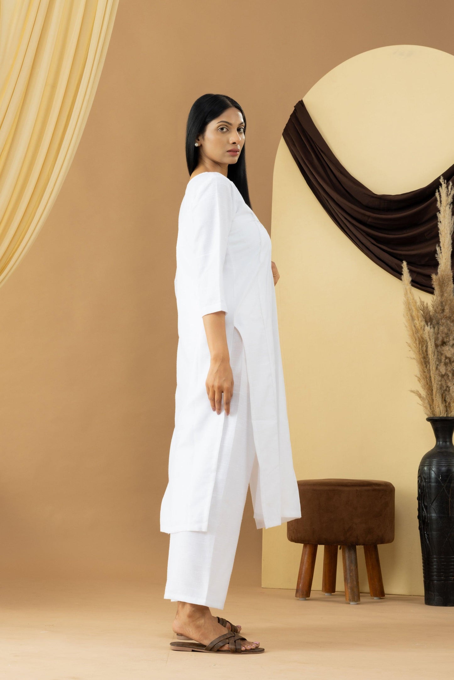 Harsingaar White Khadi Flared Kurta Set