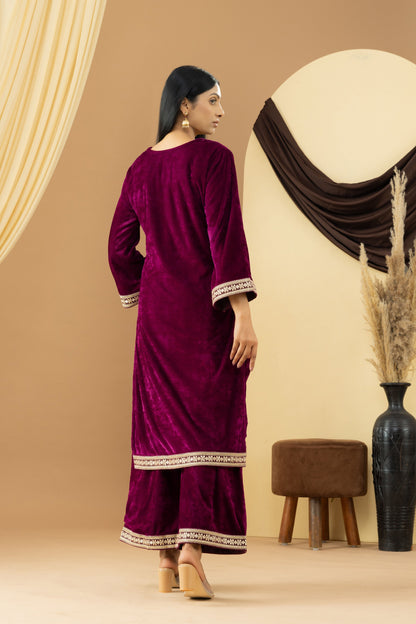 Harsingaar Garnet Wine Velvet Kurta Set