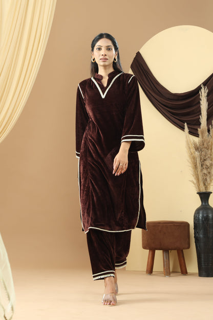 Harsingaar Coffee Brown Velvet Suit Set