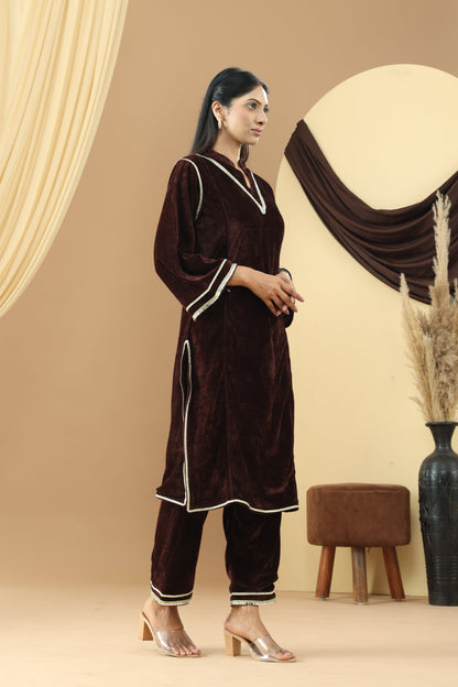 Harsingaar Coffee Brown Velvet Suit Set