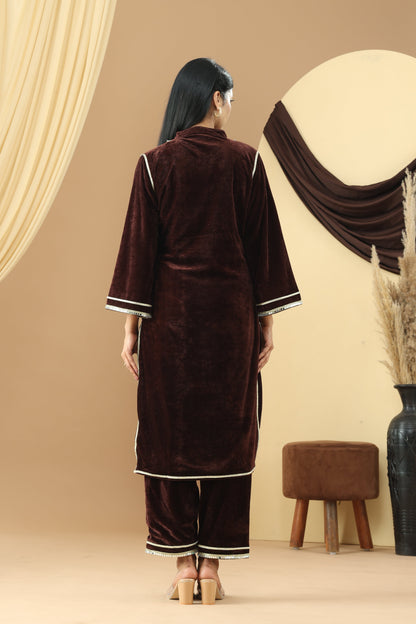 Harsingaar Coffee Brown Velvet Suit Set