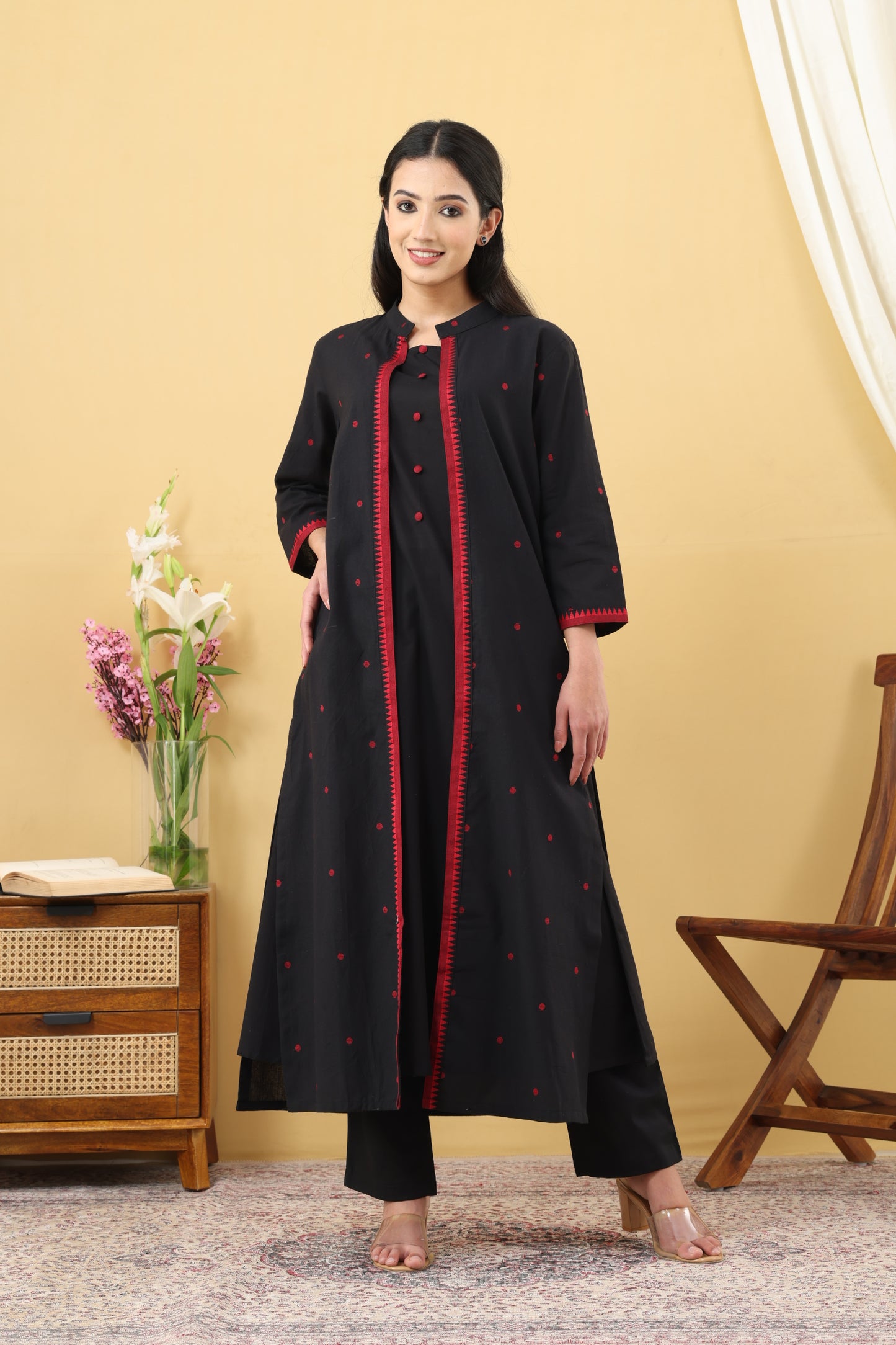 Saadgi Black Red Jamdani - Set of 3