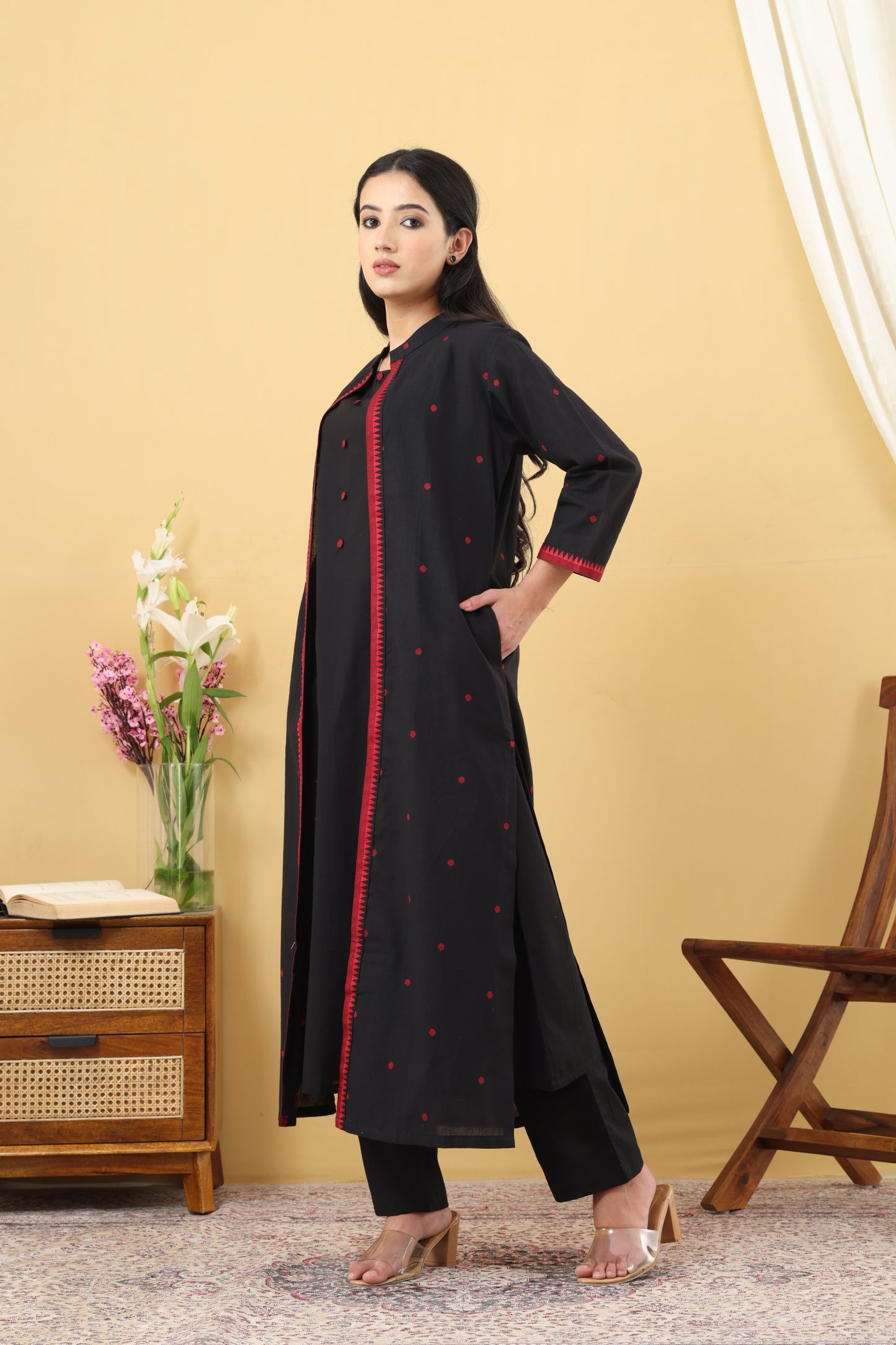 Saadgi Black Red Jamdani - Set of 3