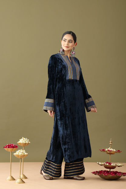 Utsaah Blue Velvet Gotta Kurta Set