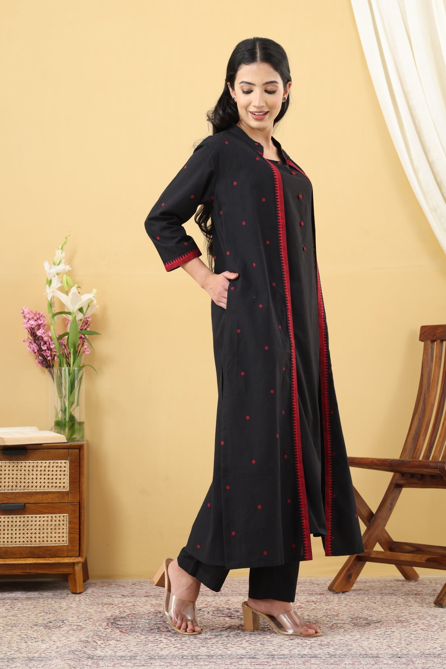 Saadgi Black Red Jamdani - Set of 3