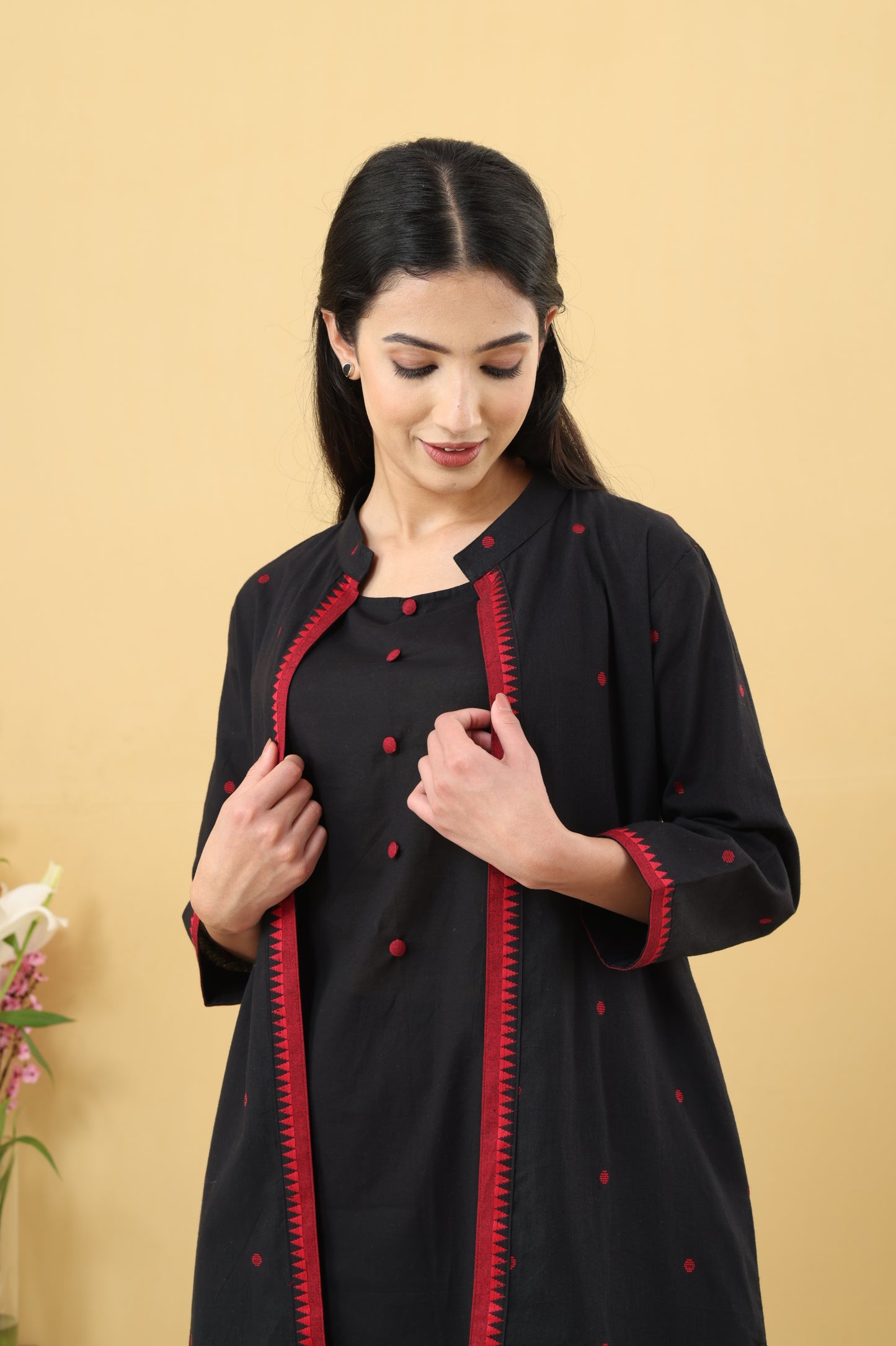 Saadgi Black Red Jamdani - Set of 3