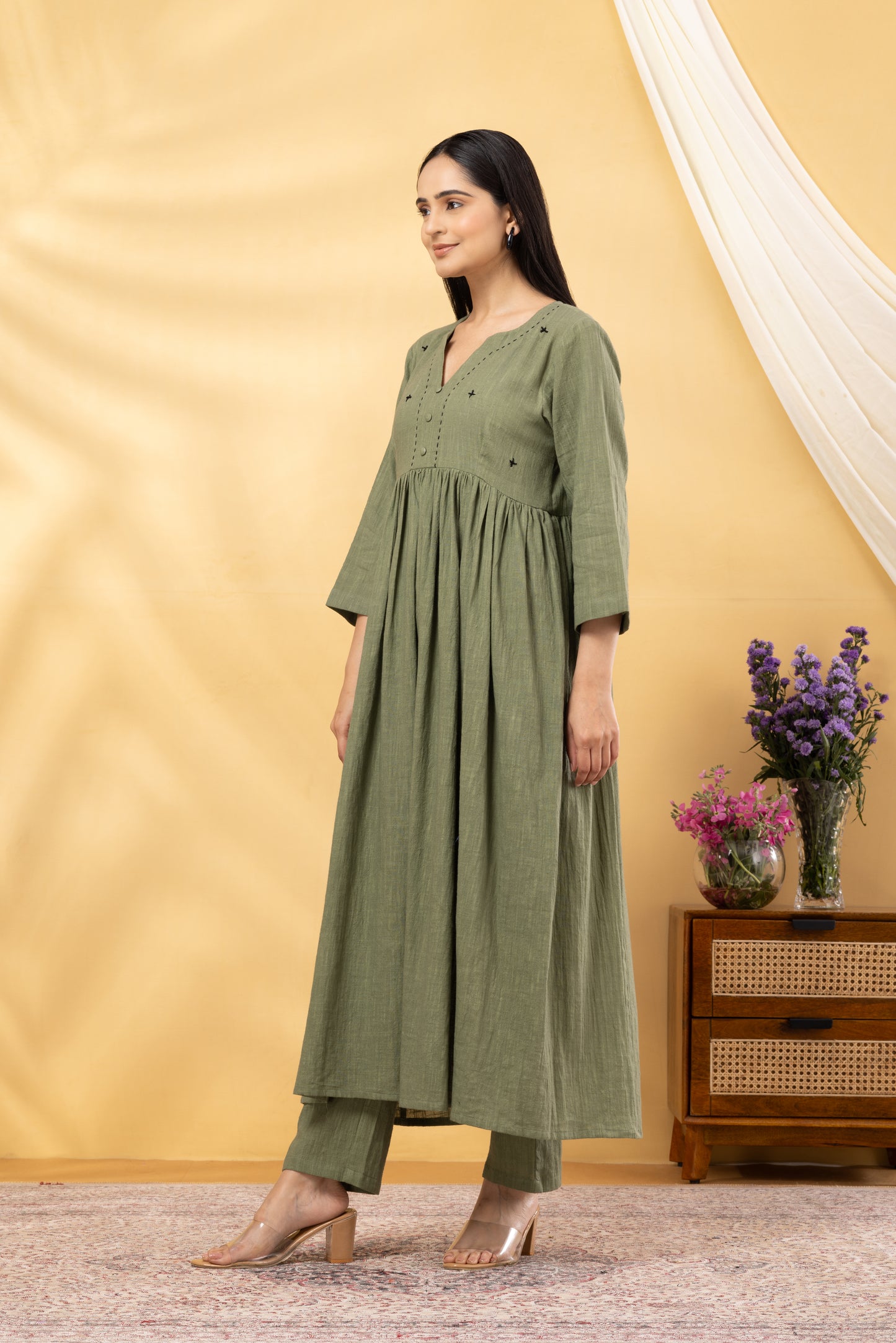 Saadgi  Sage Green Gathered Kurta Set