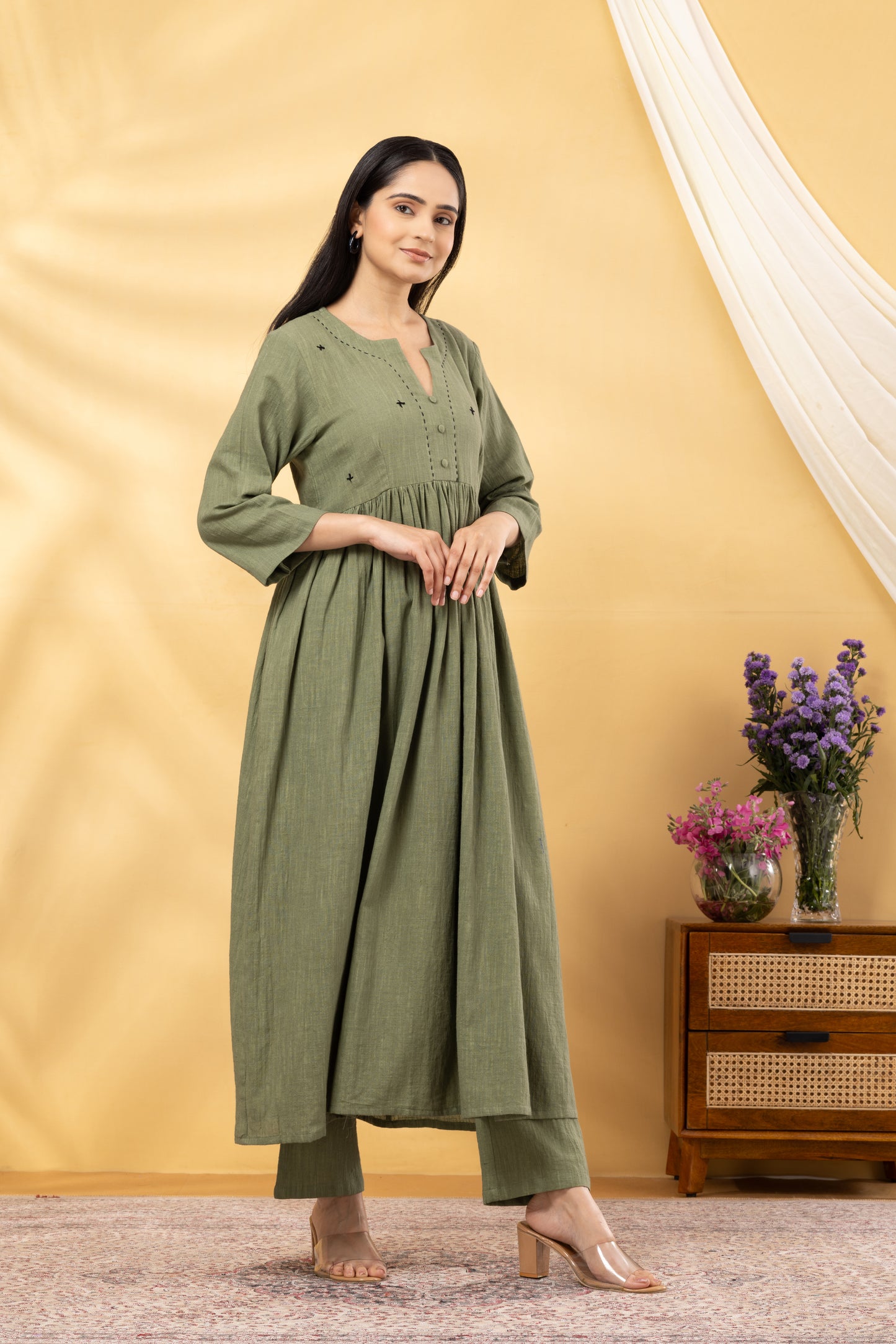 Saadgi  Sage Green Gathered Kurta Set