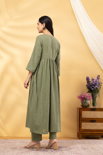 Saadgi  Sage Green Gathered Kurta Set