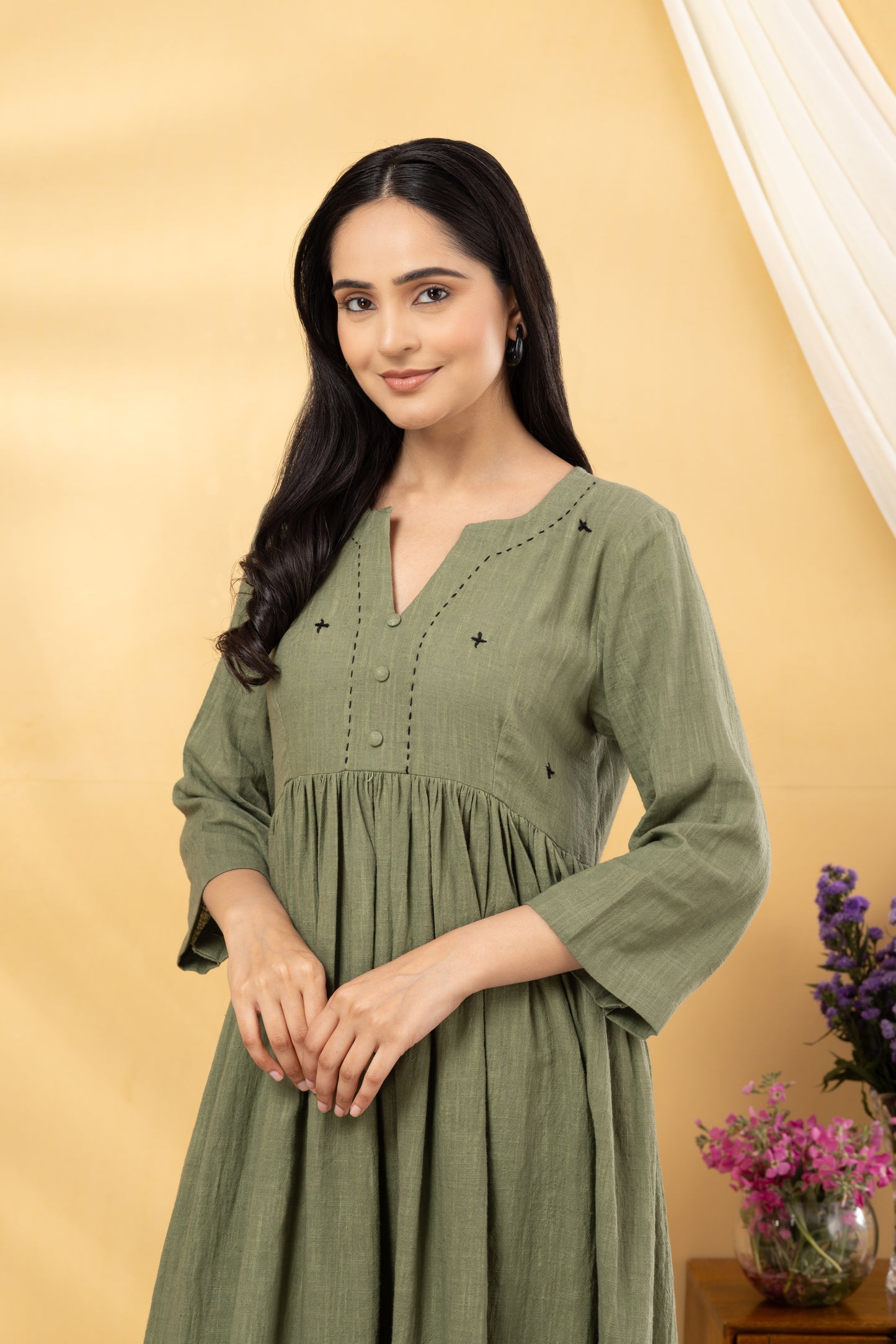 Saadgi  Sage Green Gathered Kurta Set