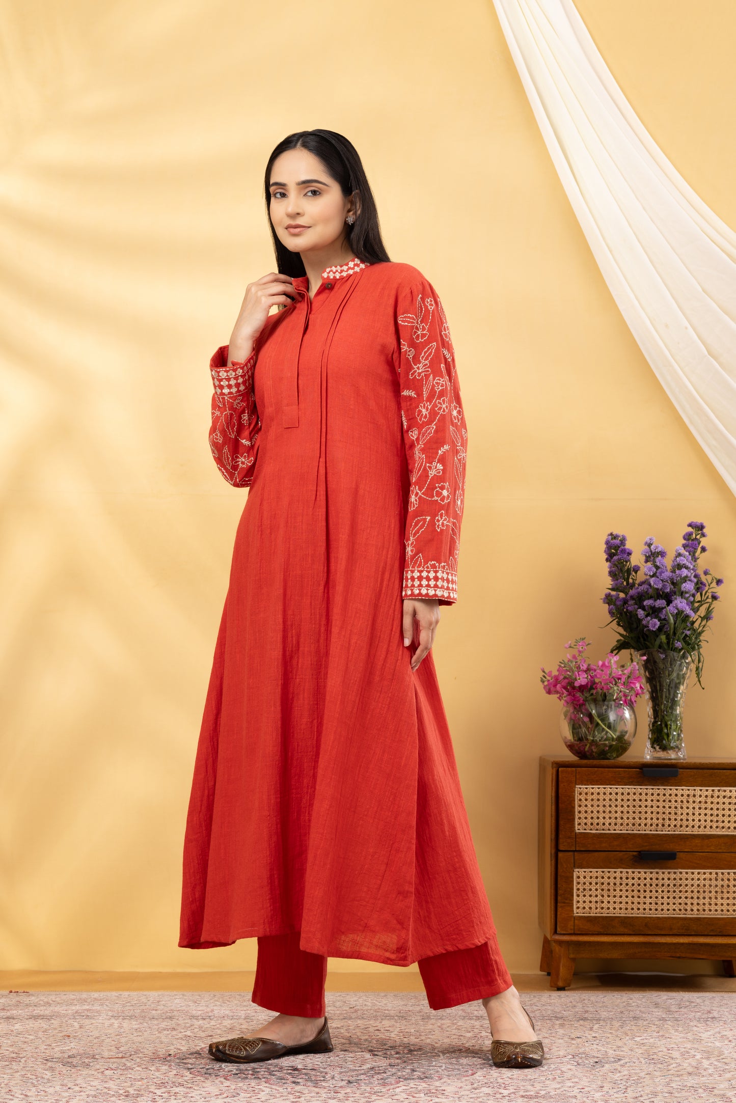 Saadgi  Burnt Brick Embroidered Kurta Set