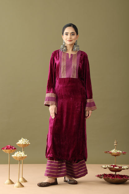 Utsaah Grape Wine Velvet Gotta Kurta Set