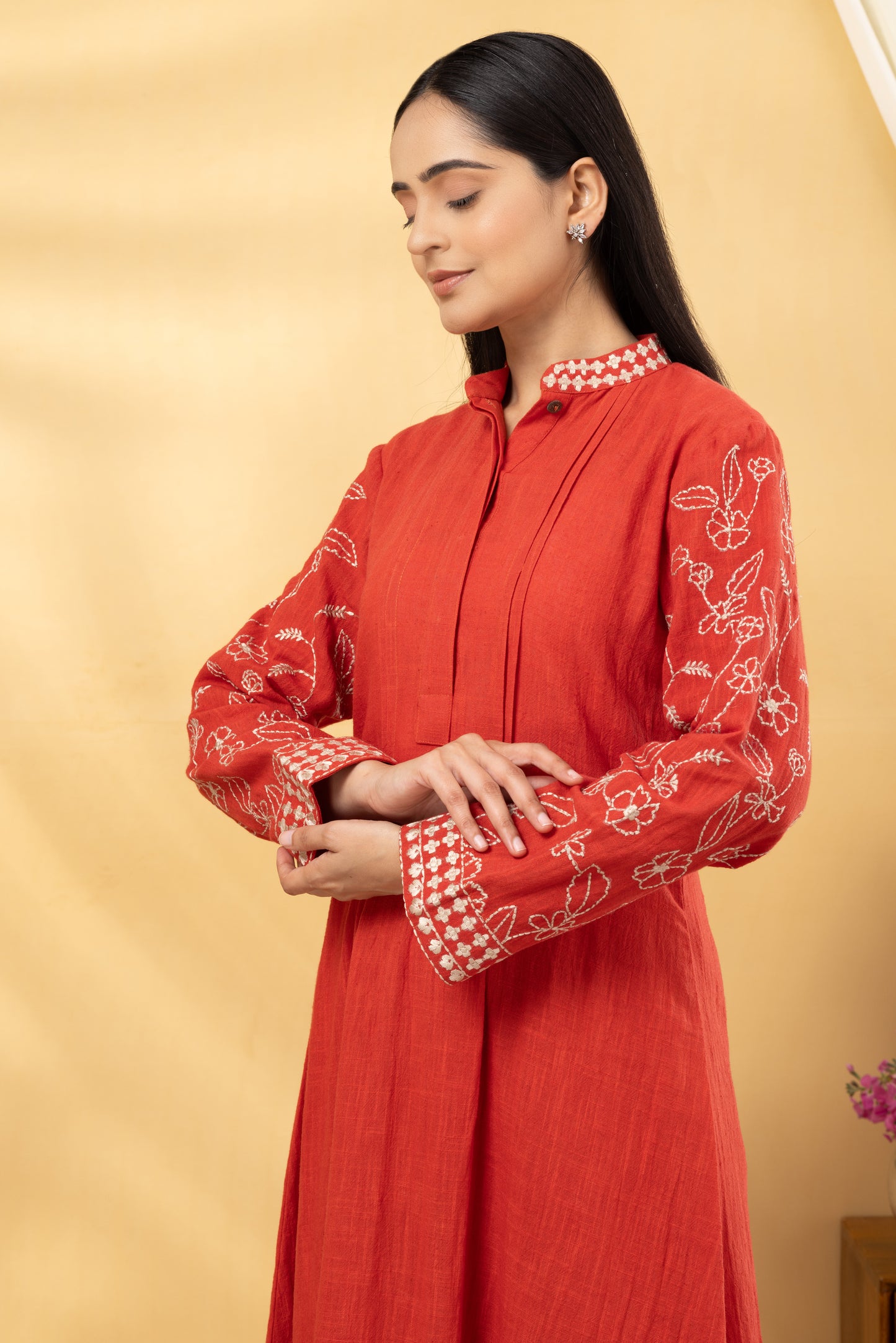 Saadgi  Burnt Brick Embroidered Kurta Set