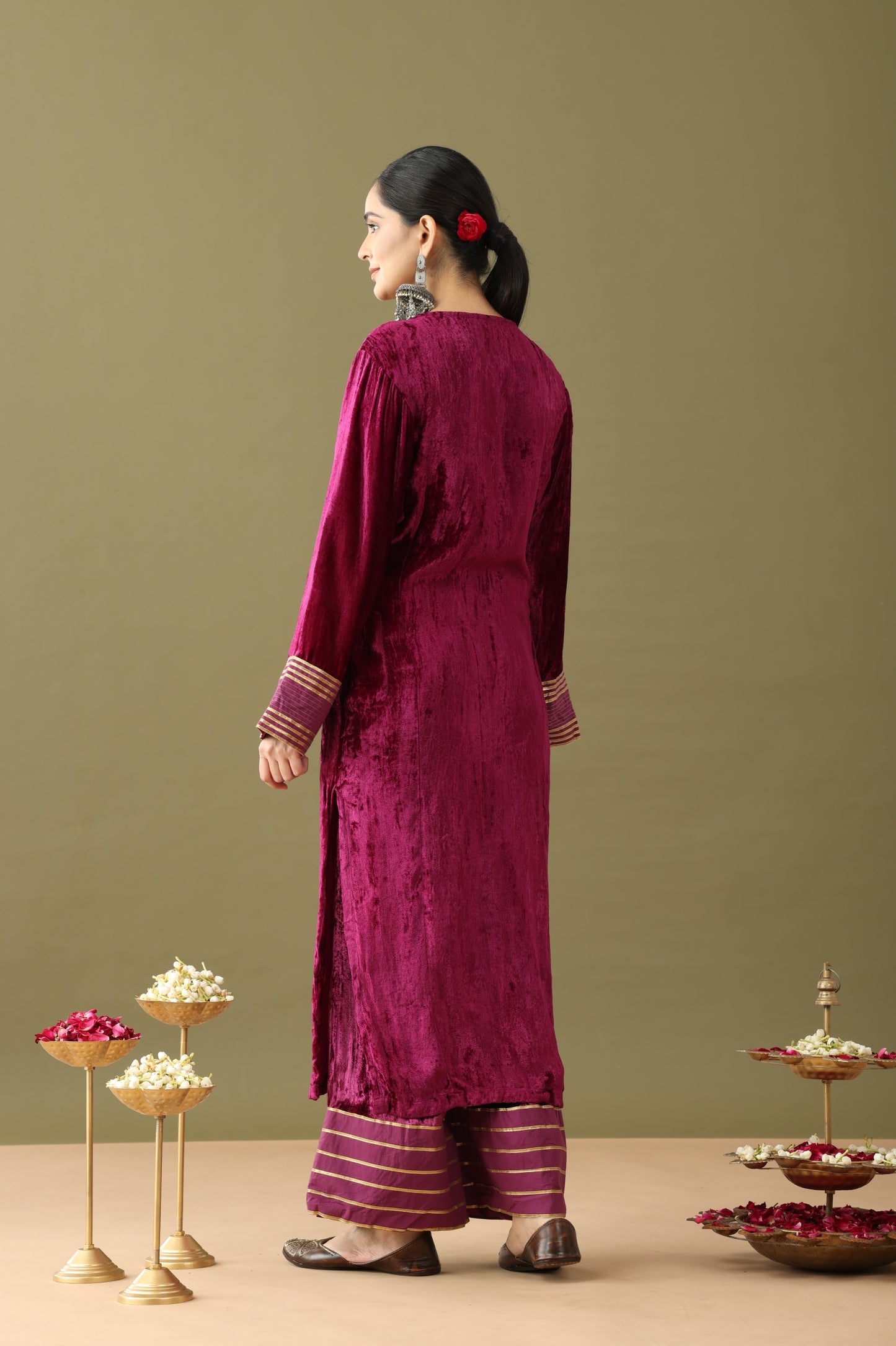 Utsaah Grape Wine Velvet Gotta Kurta Set