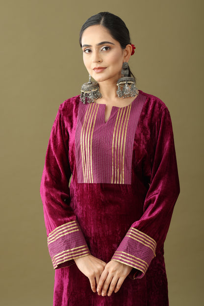 Utsaah Grape Wine Velvet Gotta Kurta Set