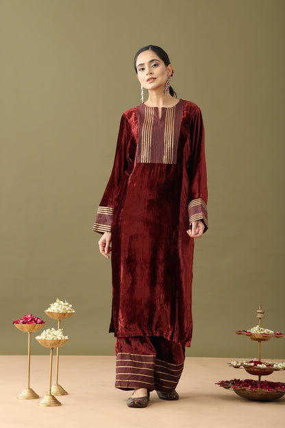 Utsaah Brick Brown Velvet Gotta Kurta Set