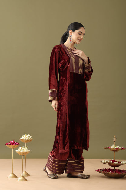 Utsaah Brick Brown Velvet Gotta Kurta Set