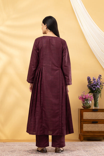 Saadgi Vintage Wine Embroidered Kurta Set