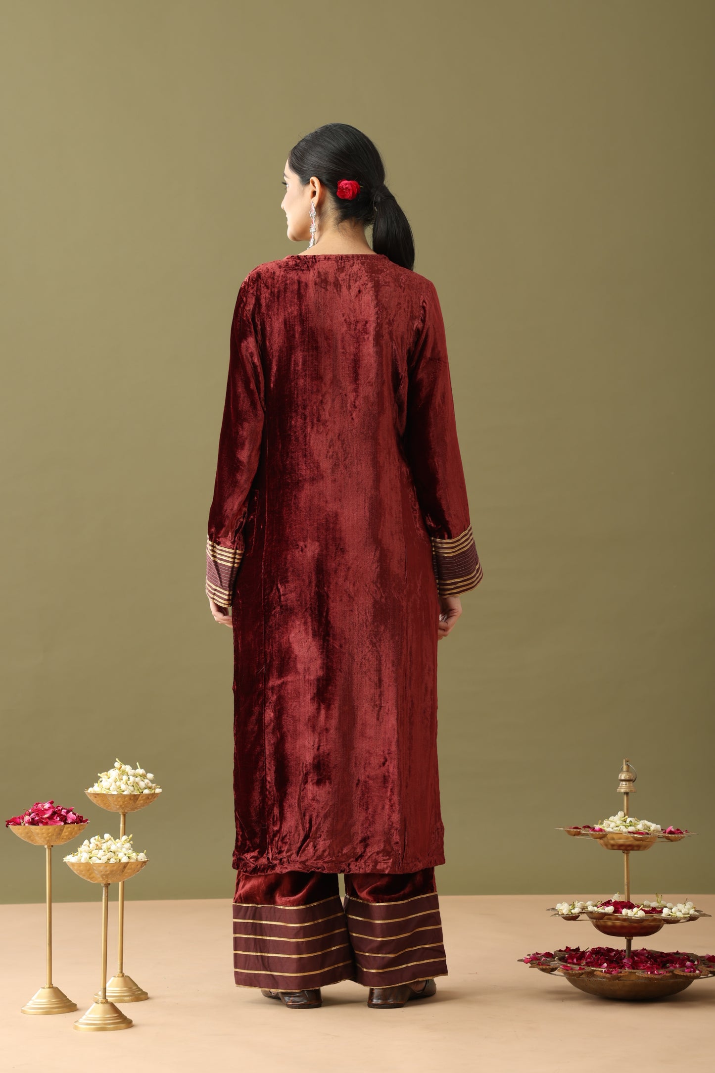 Utsaah Brick Brown Velvet Gotta Kurta Set