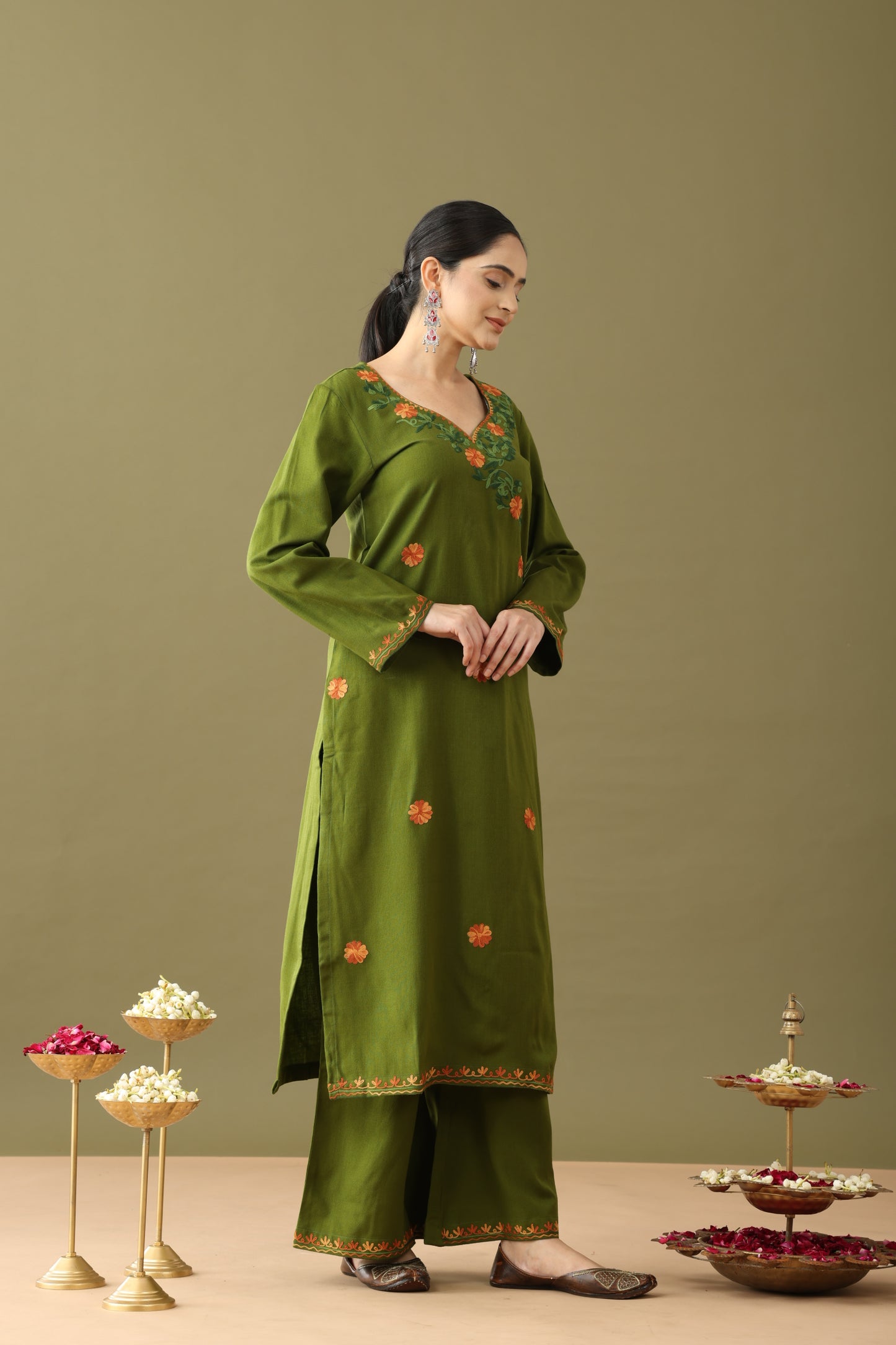 Utsaah Pea Green Aari Embroidery Kurta Set