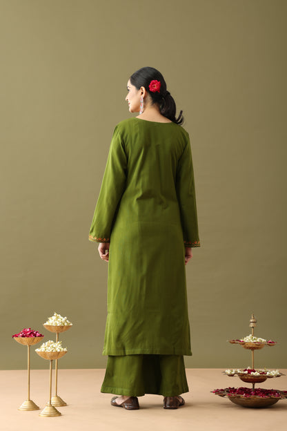 Utsaah Pea Green Aari Embroidery Kurta Set