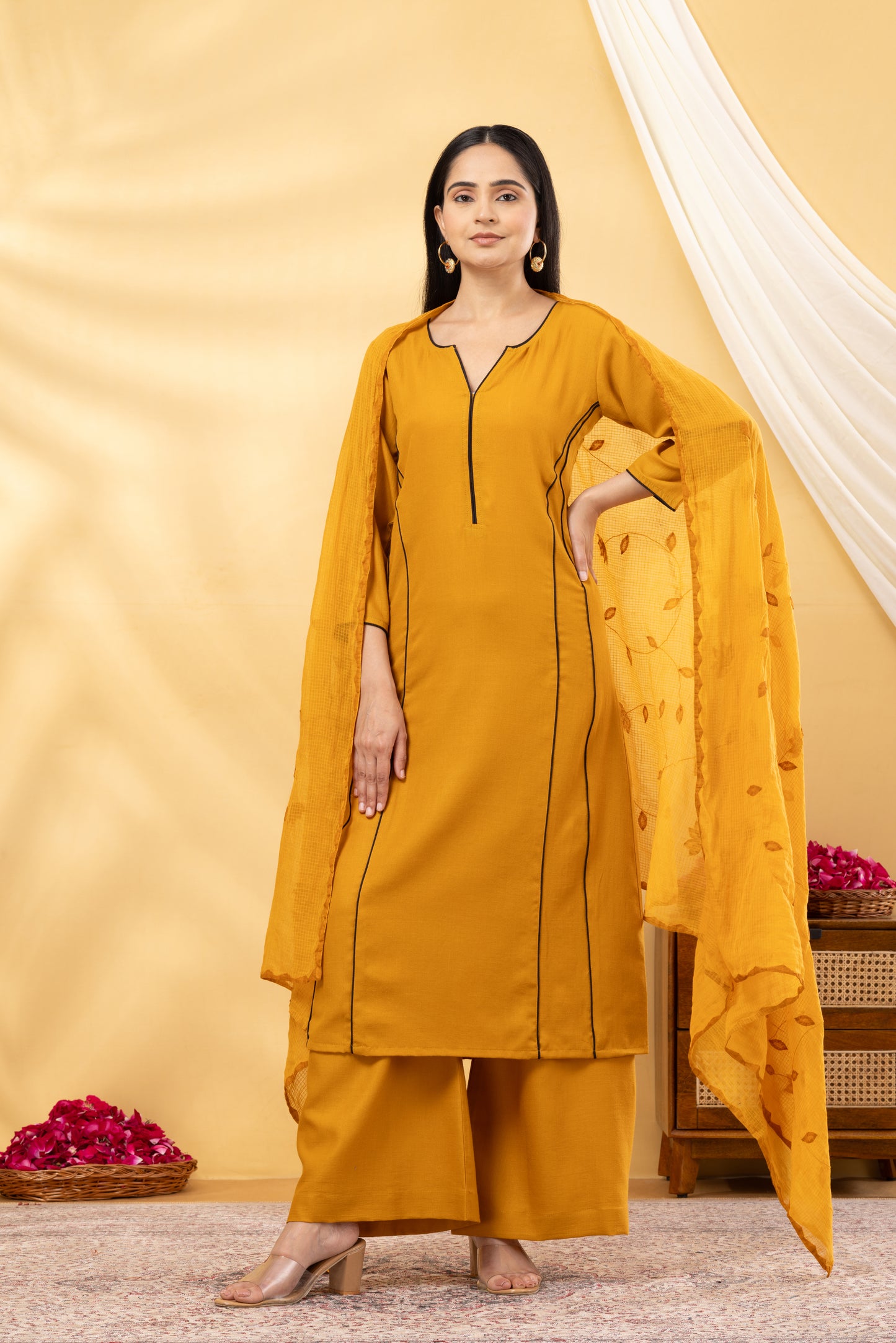 Saadgi  Mustard Side Kali Suit Set