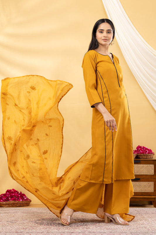 Saadgi  Mustard Side Kali Suit Set