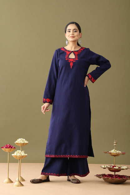 Utsaah Navy With Red Aari Embroidery Kurta Set