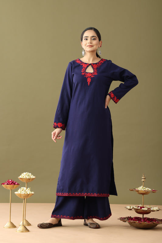 Utsaah Navy With Red Aari Embroidery Kurta Set