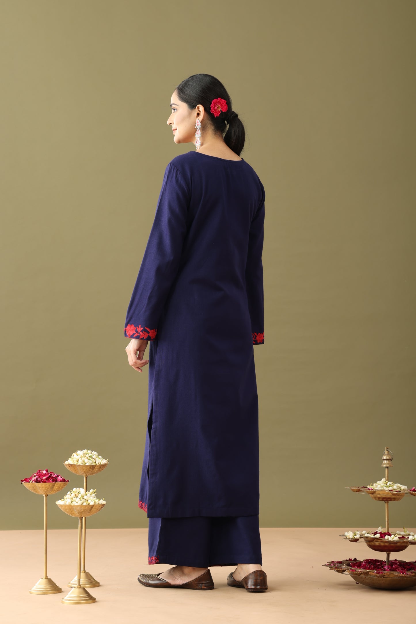 Utsaah Navy With Red Aari Embroidery Kurta Set