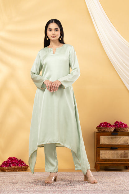 Saadgi  Fern Green Asymmetrical Suit Set