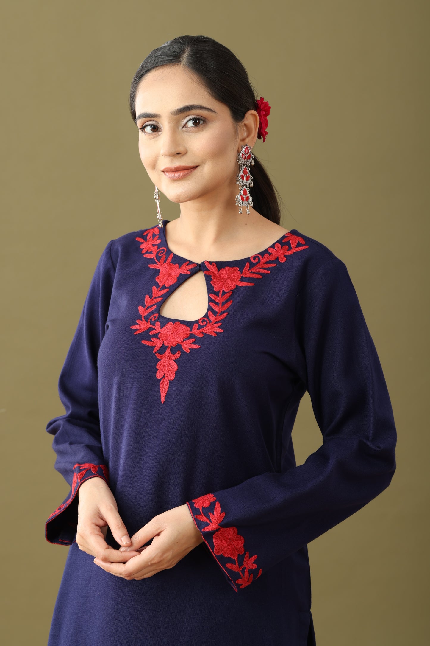 Utsaah Navy With Red Aari Embroidery Kurta Set