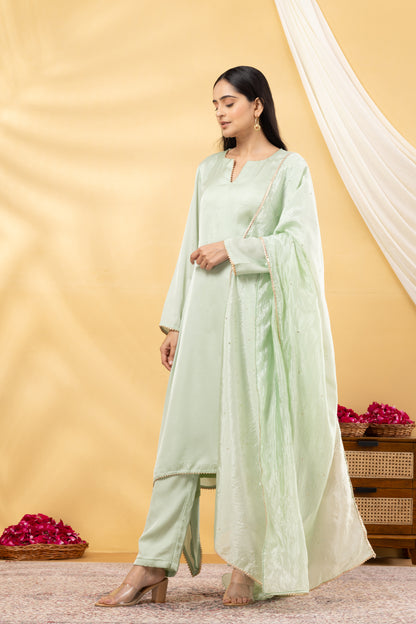 Saadgi  Fern Green Asymmetrical Suit Set