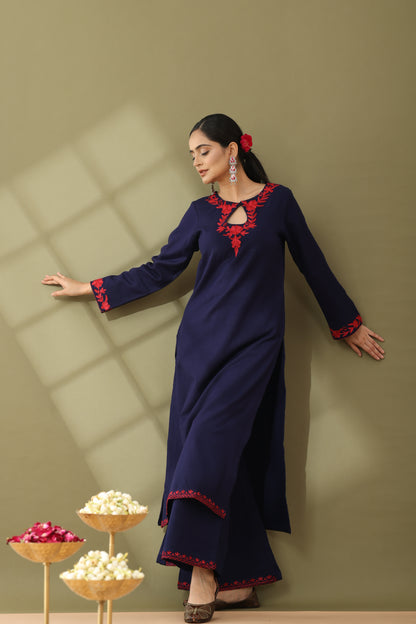 Utsaah Navy With Red Aari Embroidery Kurta Set