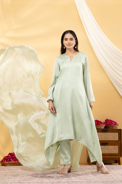 Saadgi  Fern Green Asymmetrical Suit Set