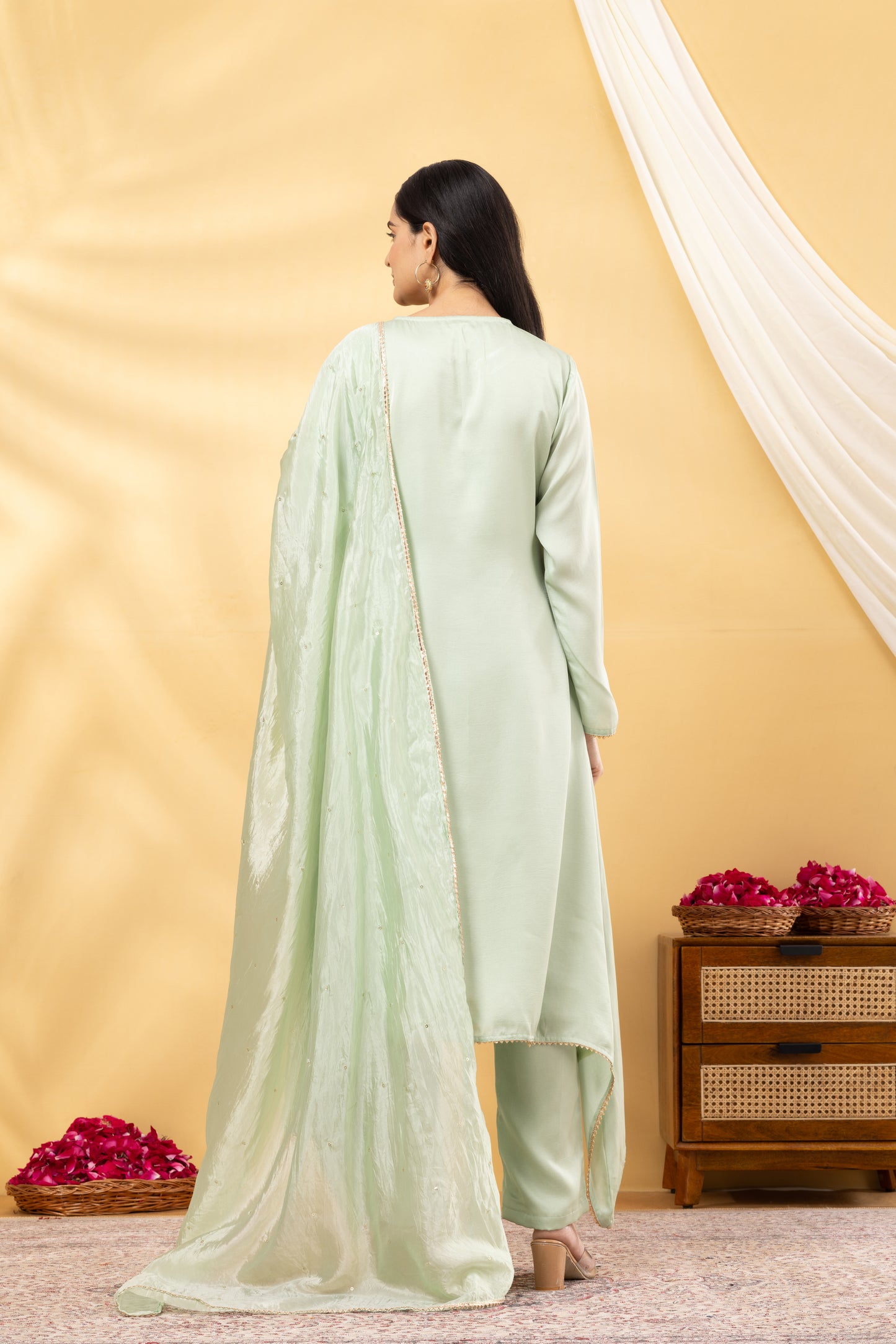 Saadgi  Fern Green Asymmetrical Suit Set